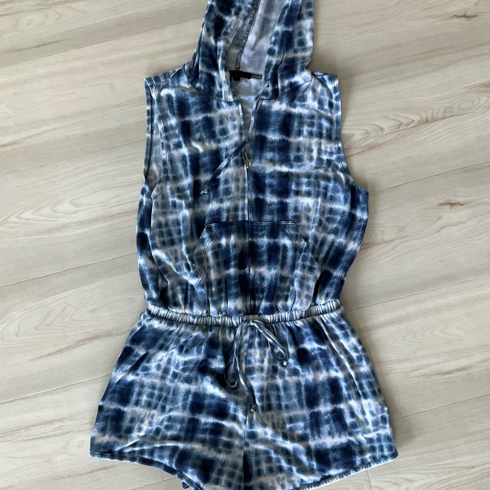 Women’s Navy Tie-Dye Hooded Romper